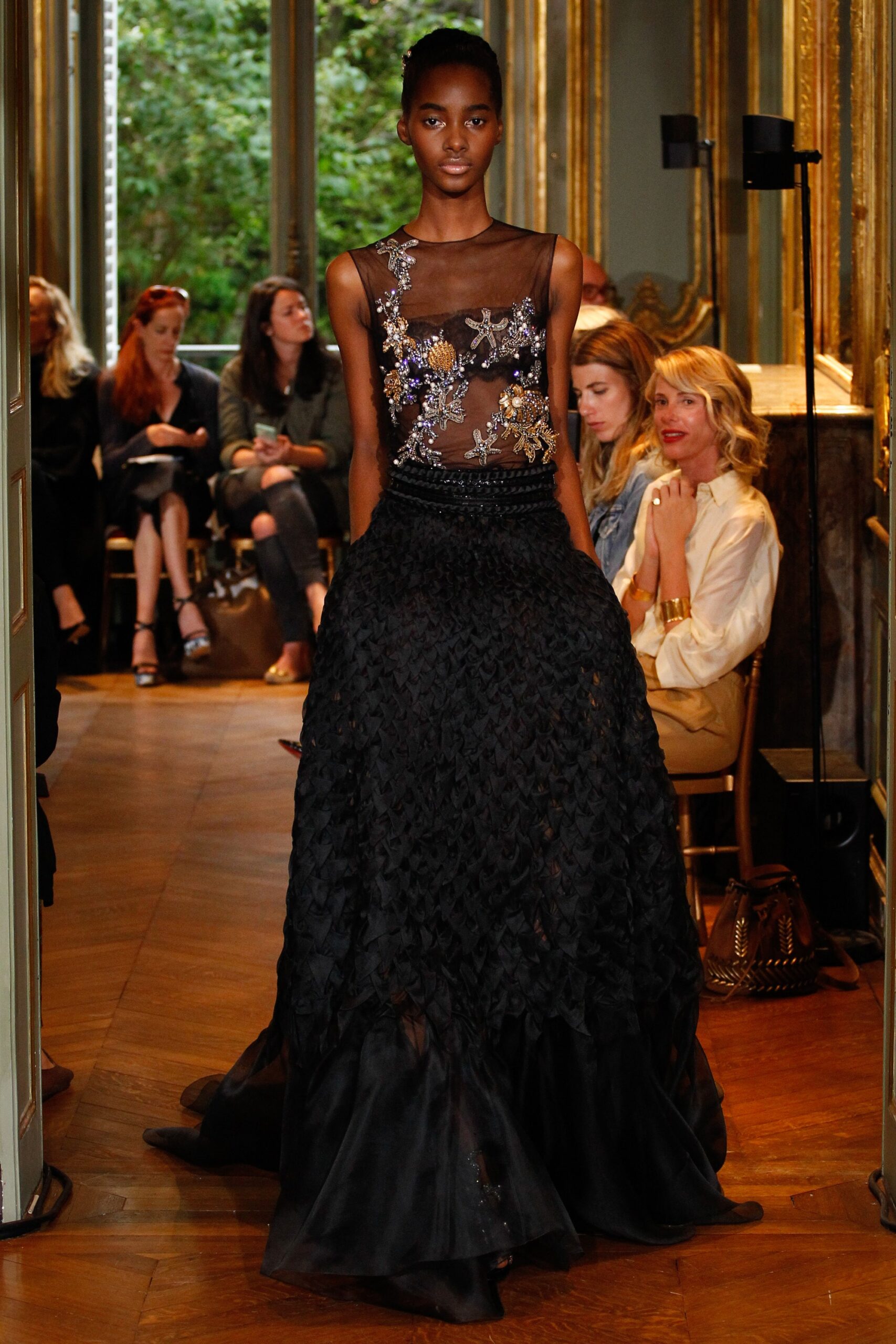black silk sleeveless gown