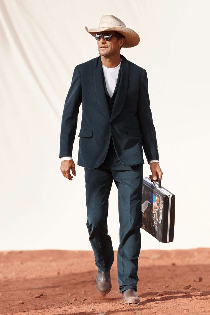 blue tailored suit with white shirt