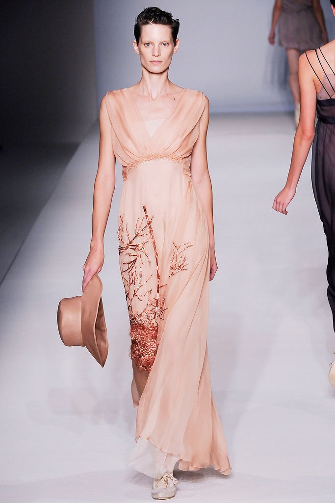 peach silk draped maxi dress