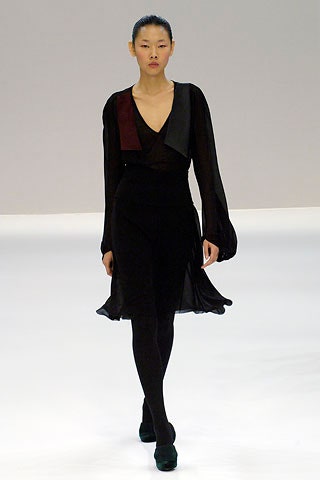 black silk long-sleeve dress