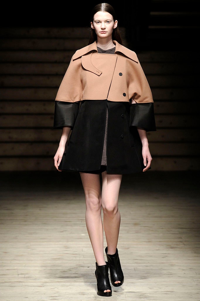 black and beige color-blocked coat