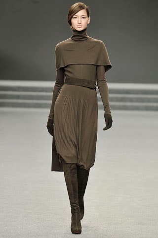 brown fitted midi dress with gloves