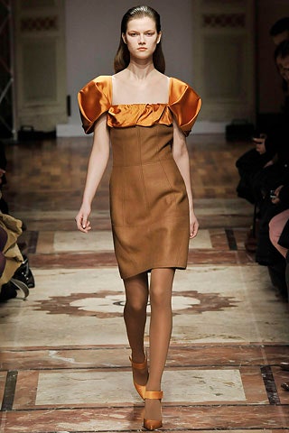 brown fitted mini dress with orange details