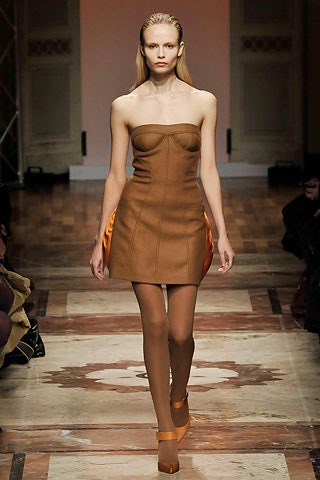brown leather strapless mini dress