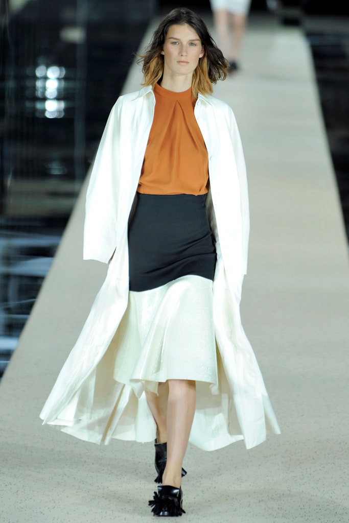 white silk long-sleeve collared relaxed draped maxi coat