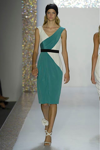 fitted teal and white color-blocked dress