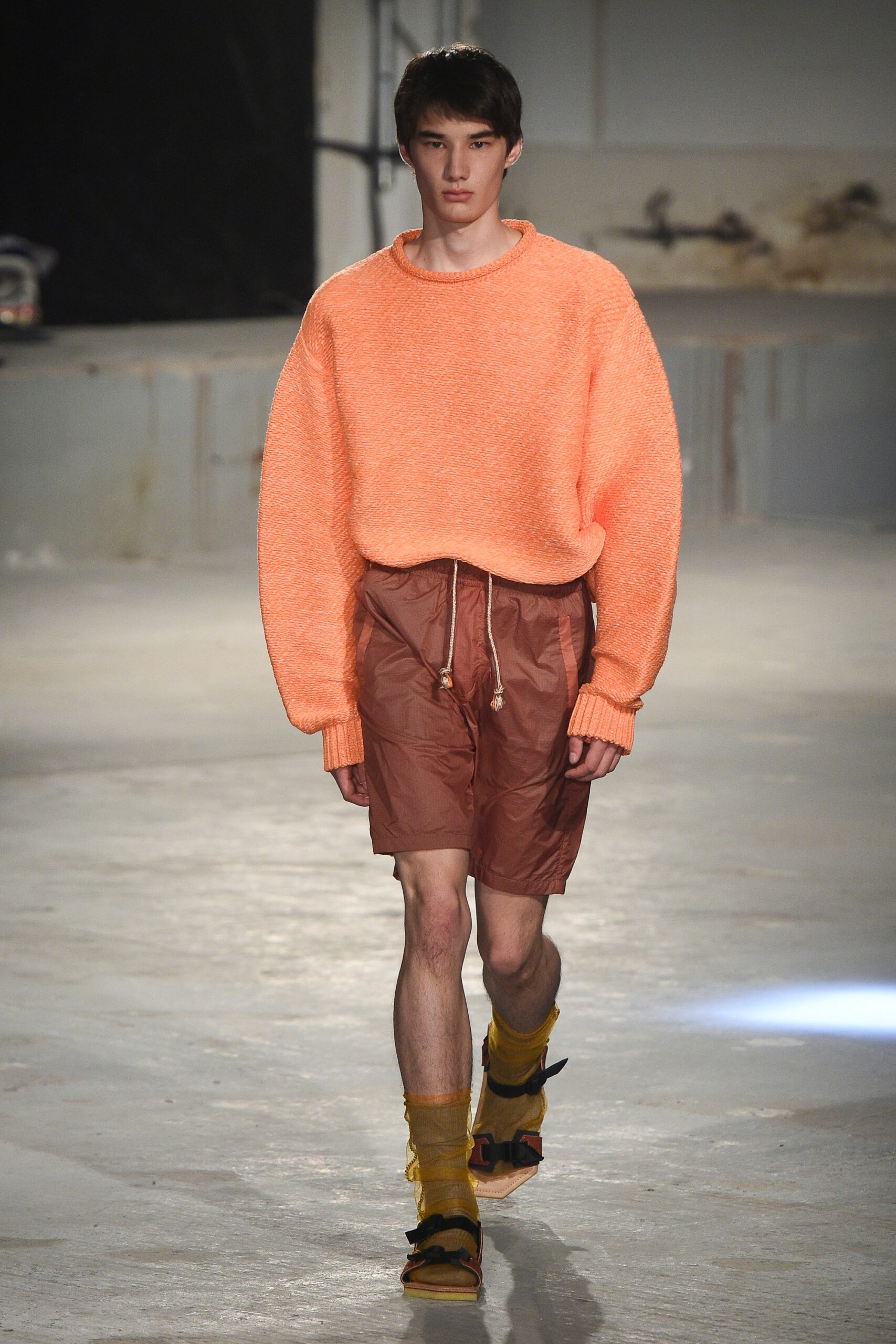 orange cotton long-sleeve collared oversized sweater