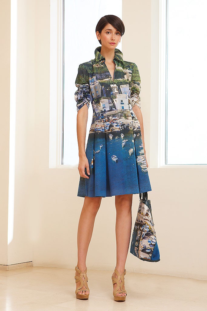 blue green pleated dress