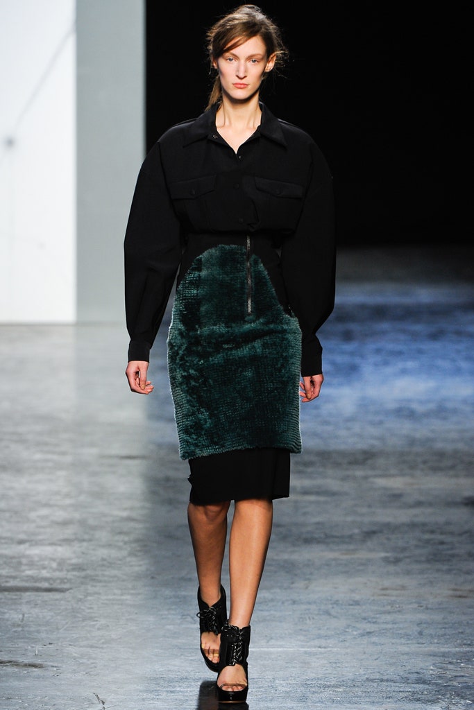 black shirt green velvet skirt
