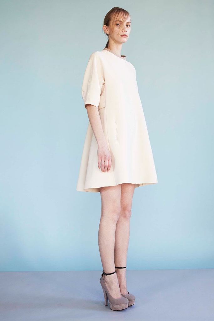 beige cotton short-sleeve collared relaxed a-line mini dress