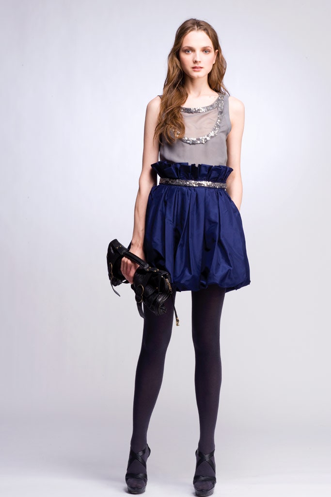 gray and blue pleated mini dress