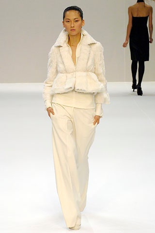 white fur long-sleeve collared fitted layered jacket