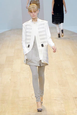 white fitted jacket with gray top