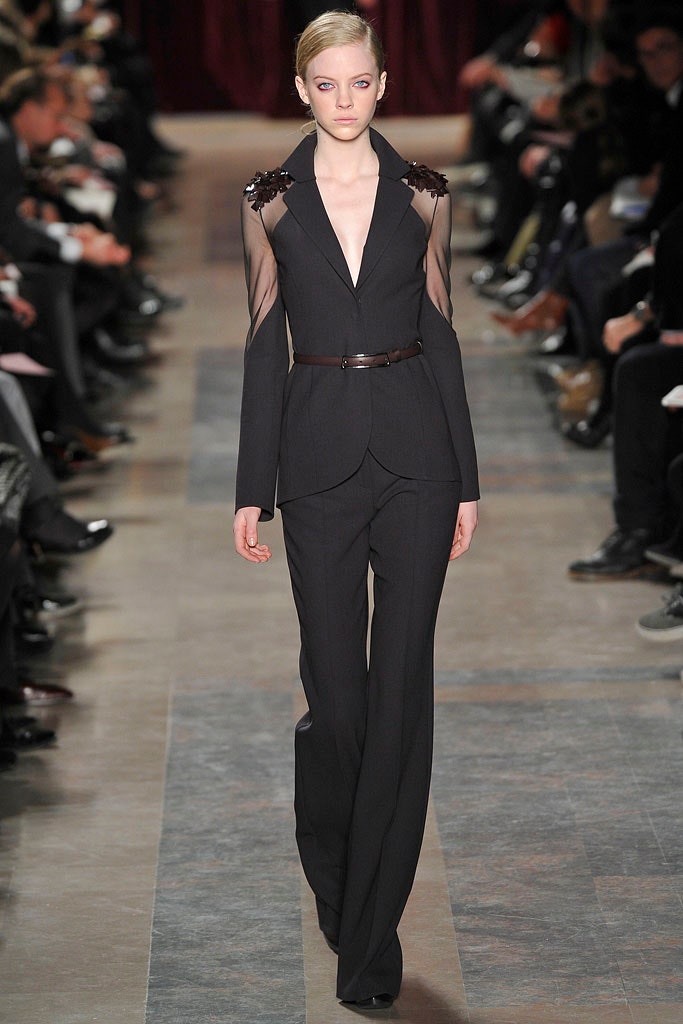 black tailored suit with sheer details
