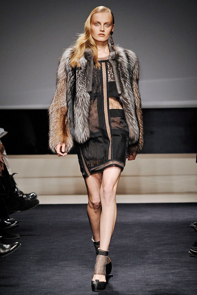 gray fur oversized layered coat