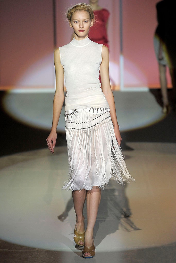 fitted white silk fringed dress