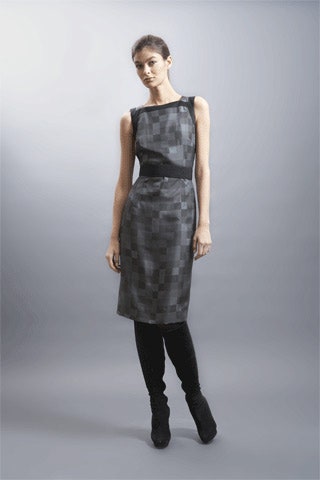 fitted black gray silk dress