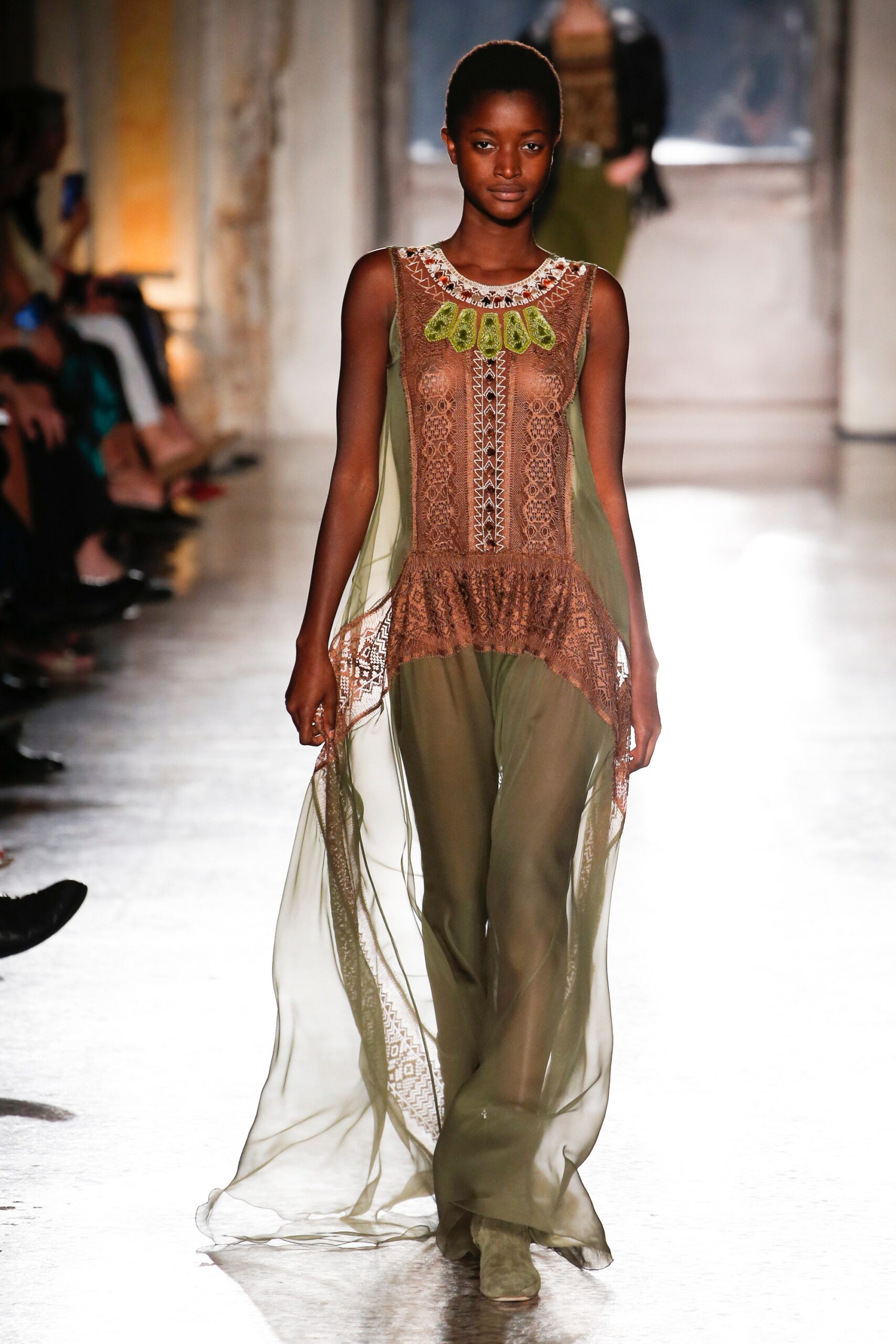 green and brown sheer dress