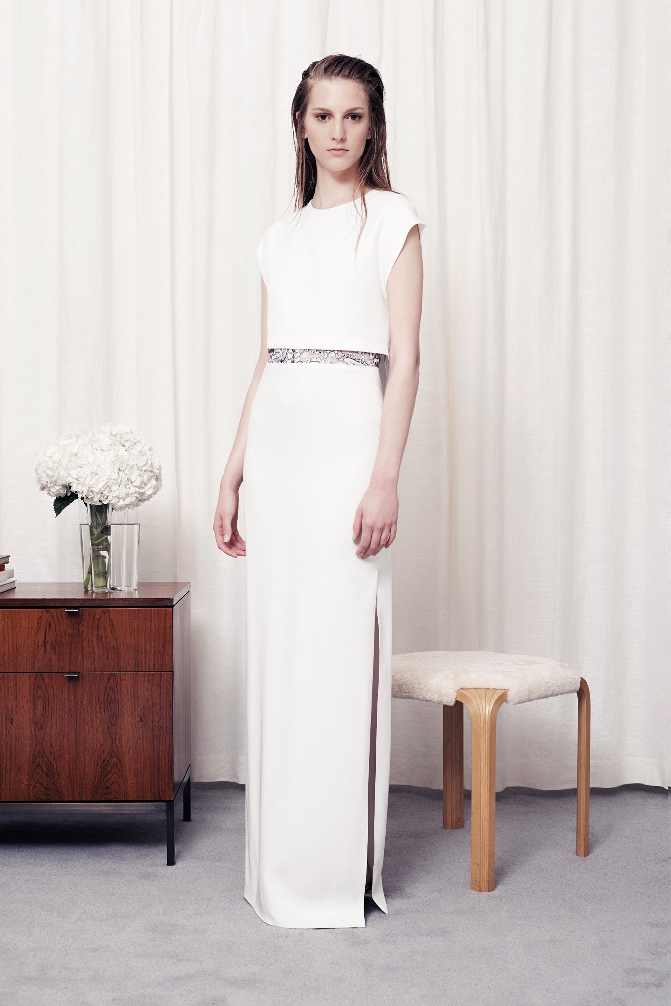 white fitted silk gown