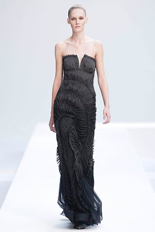 black silk strapless gown