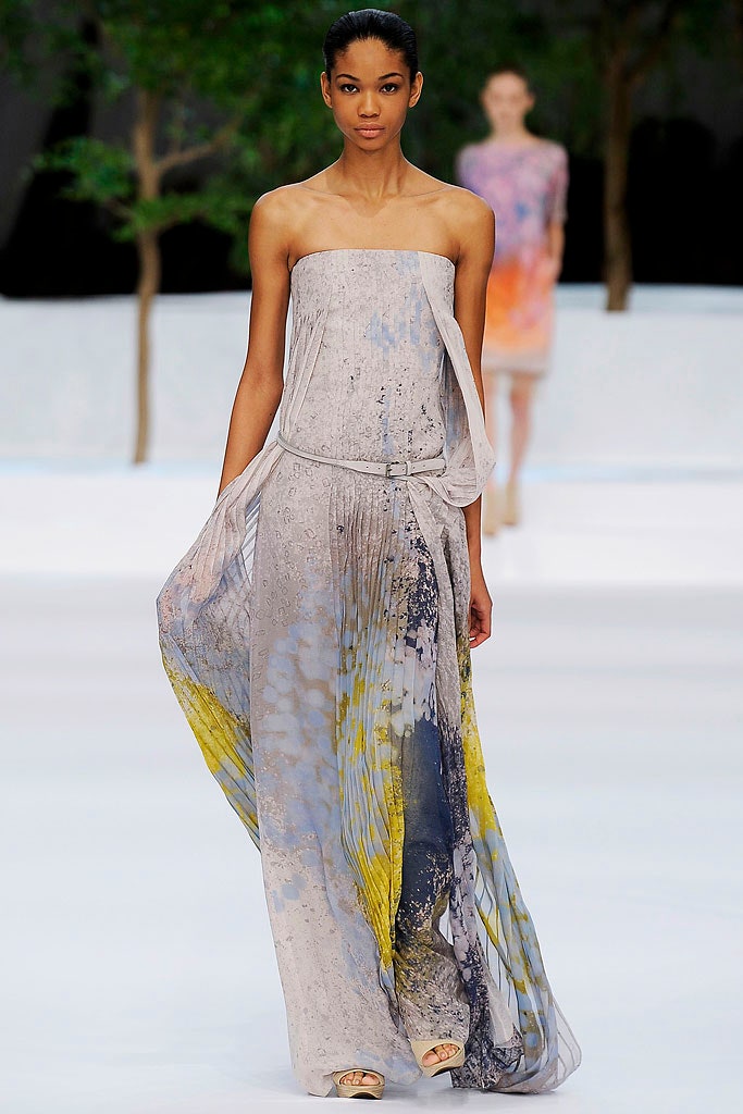 flowing gray silk gown