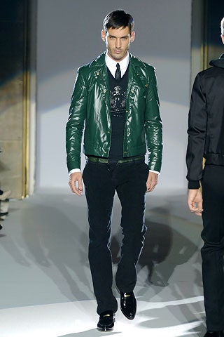 green leather long-sleeve collared fitted zippered jacket
