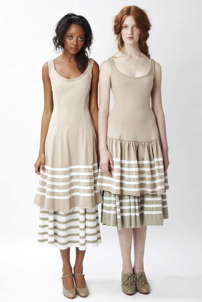 beige tiered midi dresses
