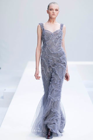 gray tulle fitted gown