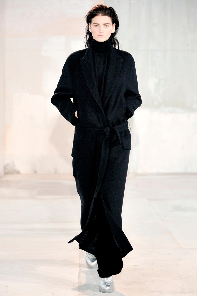 black wool coat and turtleneck