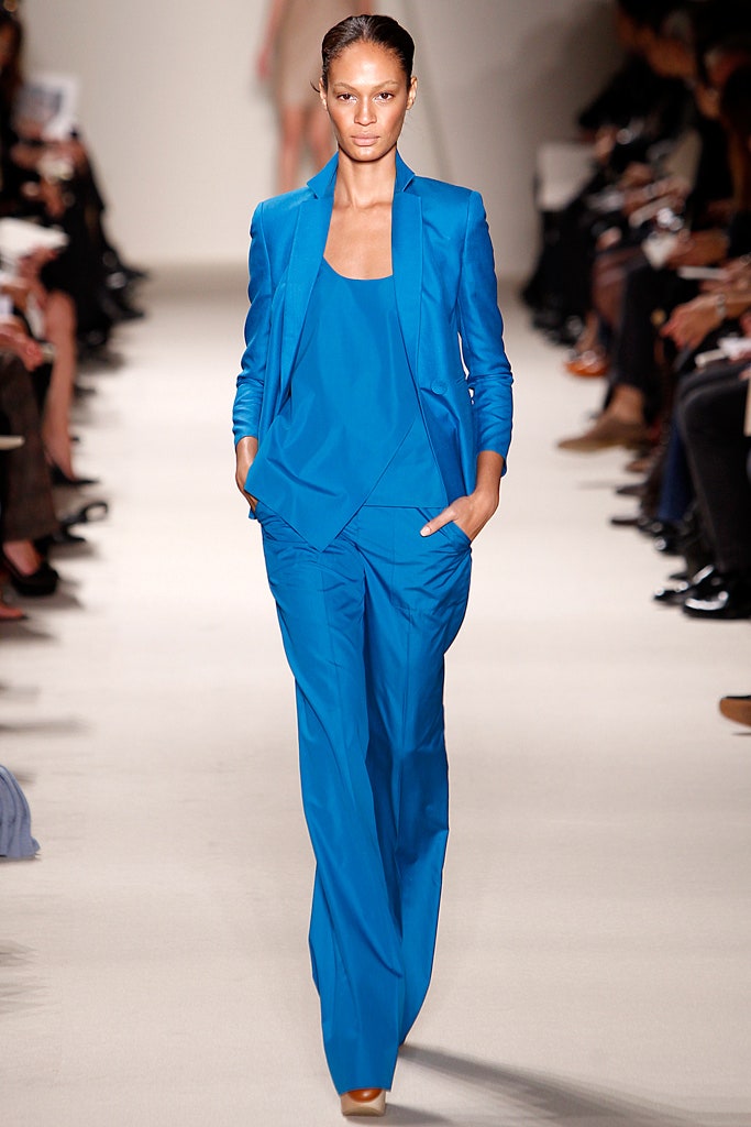 blue tailored suit with sleeveless top