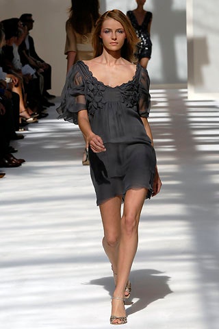 gray silk ruffled dress