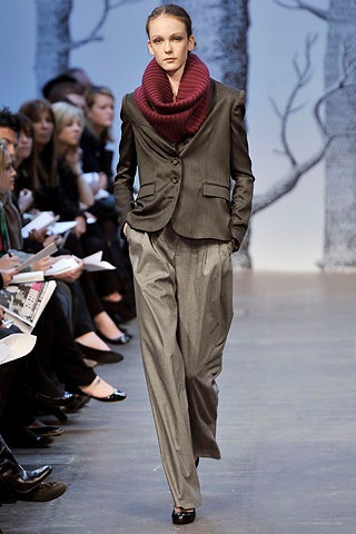 black tailored blazer gray pants
