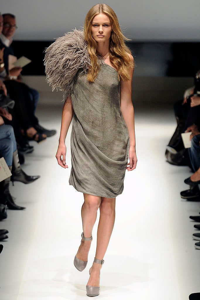 gray silk asymmetric dress