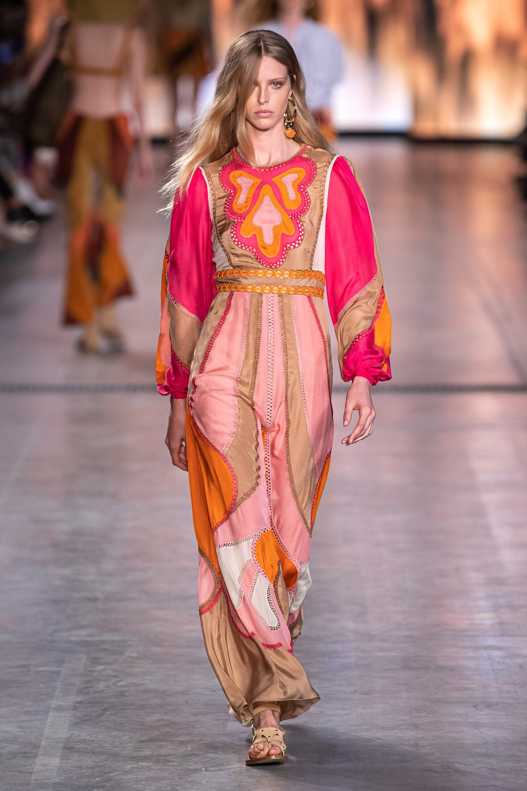 pink and orange embroidered maxi dress