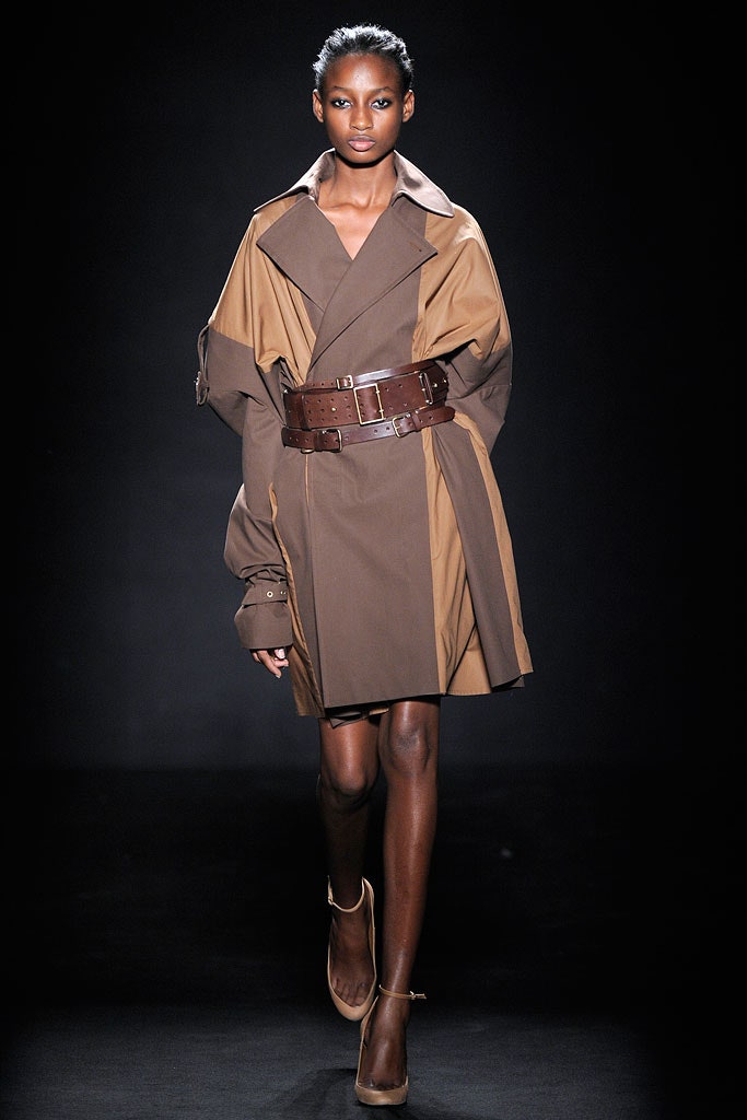 brown beige belted midi dress