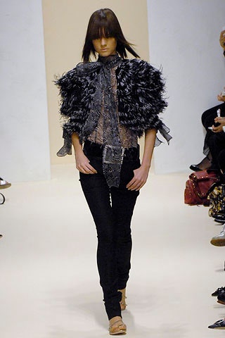 black lace long-sleeve collared fitted ruffled top