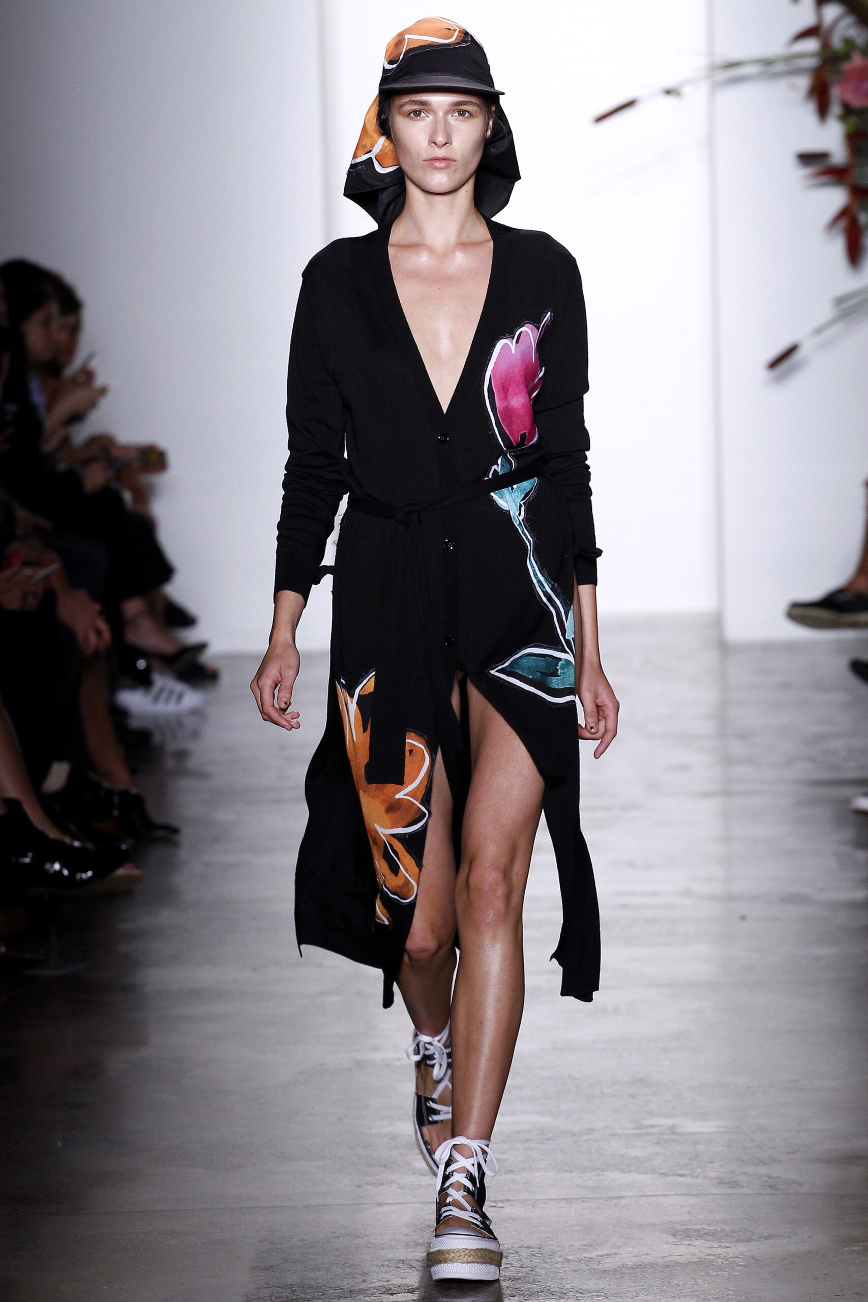 black midi dress with floral design