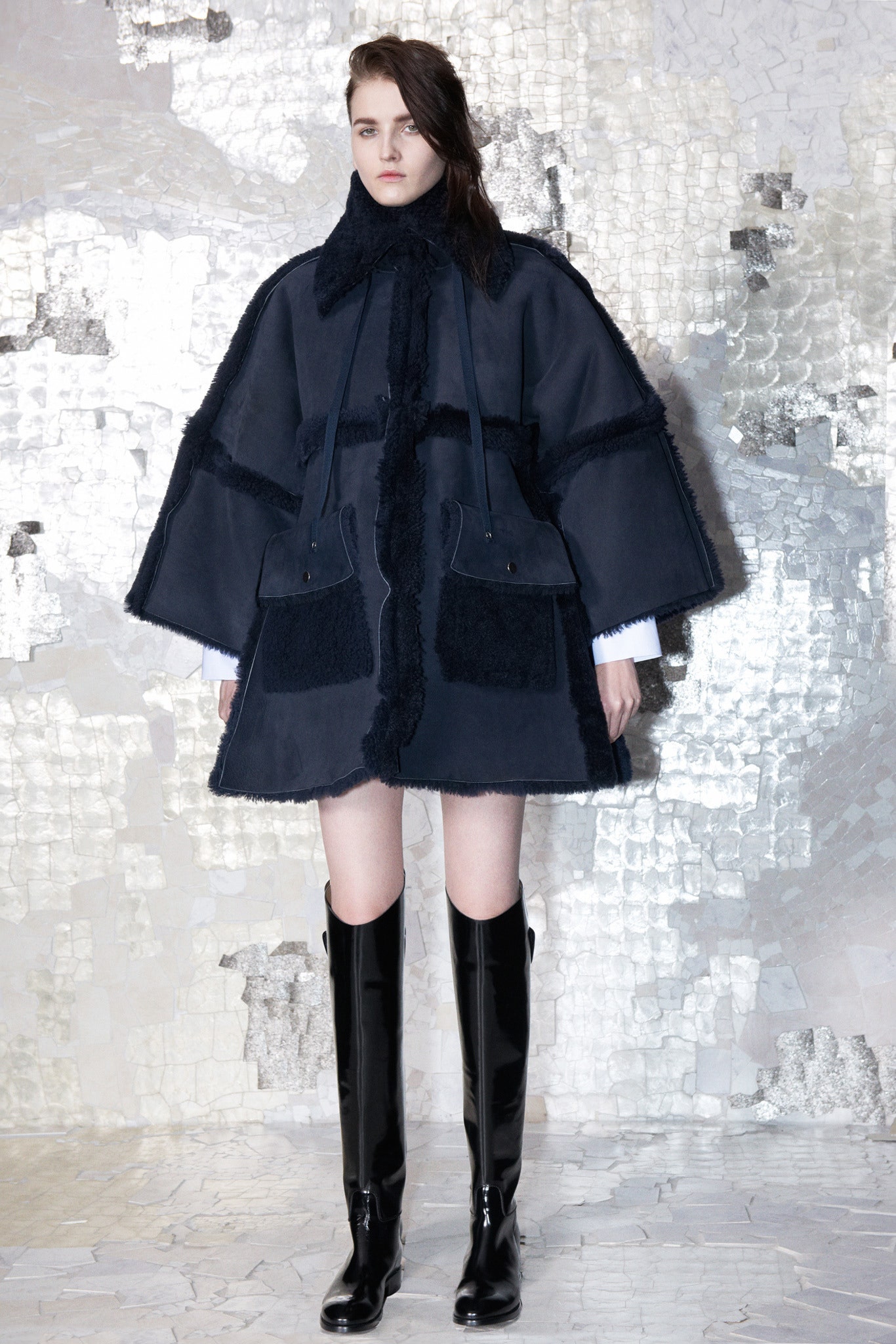 black and blue relaxed coat with boots