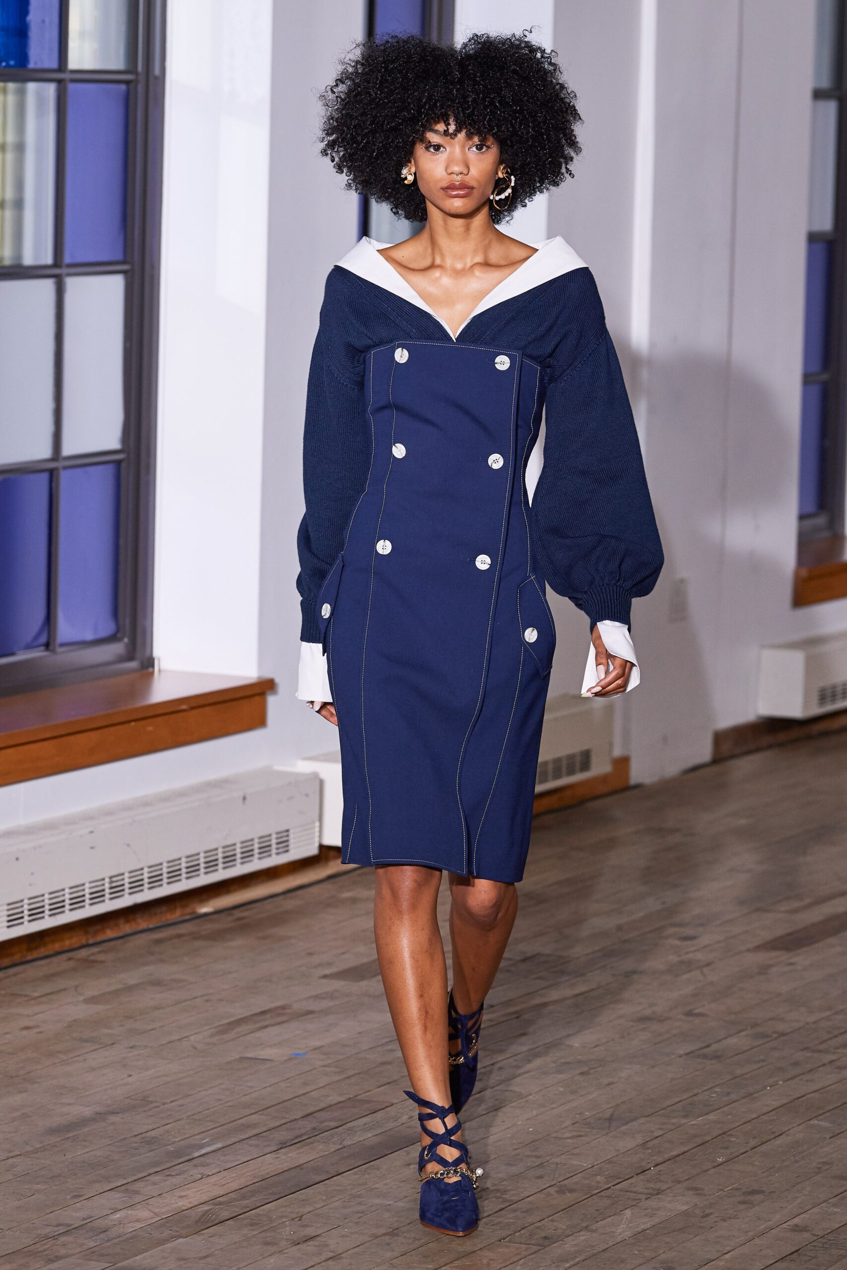 blue fitted midi dress