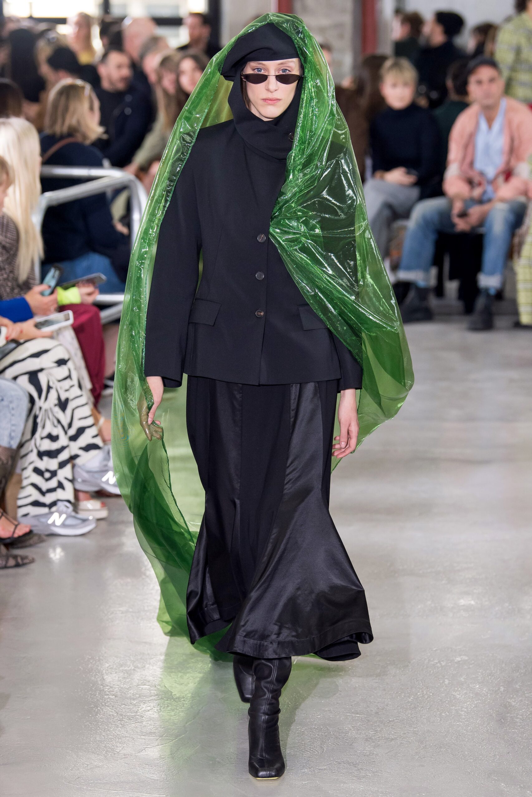 green vinyl layered shiny scarf