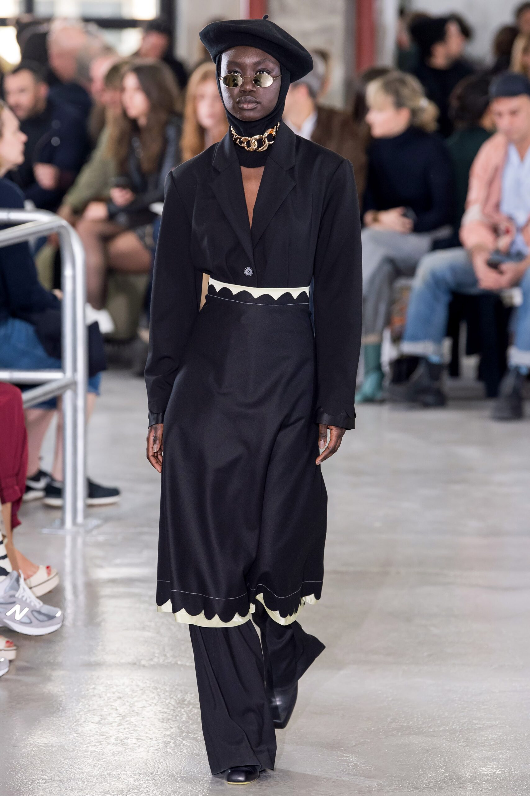 black silk midi dress with collar