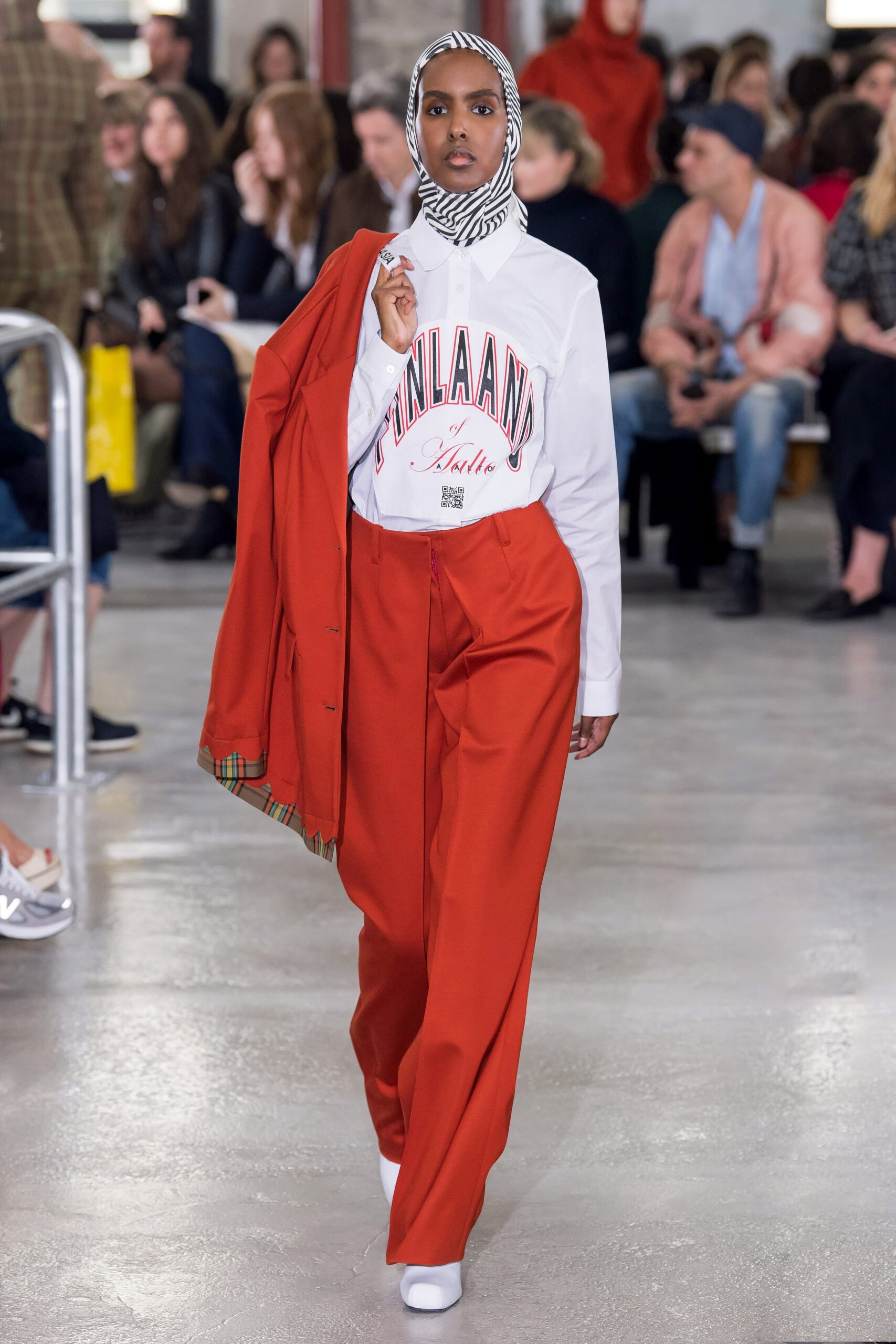 orange cotton long-sleeve oversized buttoned jacket