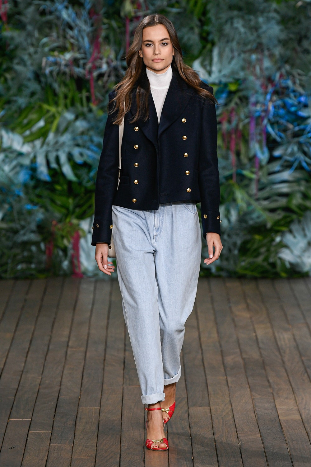 black tailored jacket with relaxed jeans