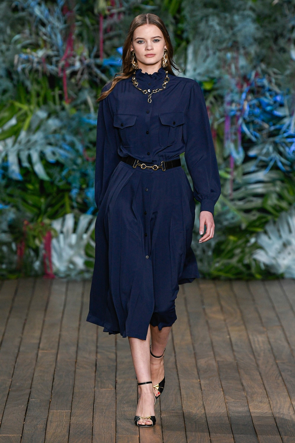 blue cotton relaxed midi dress