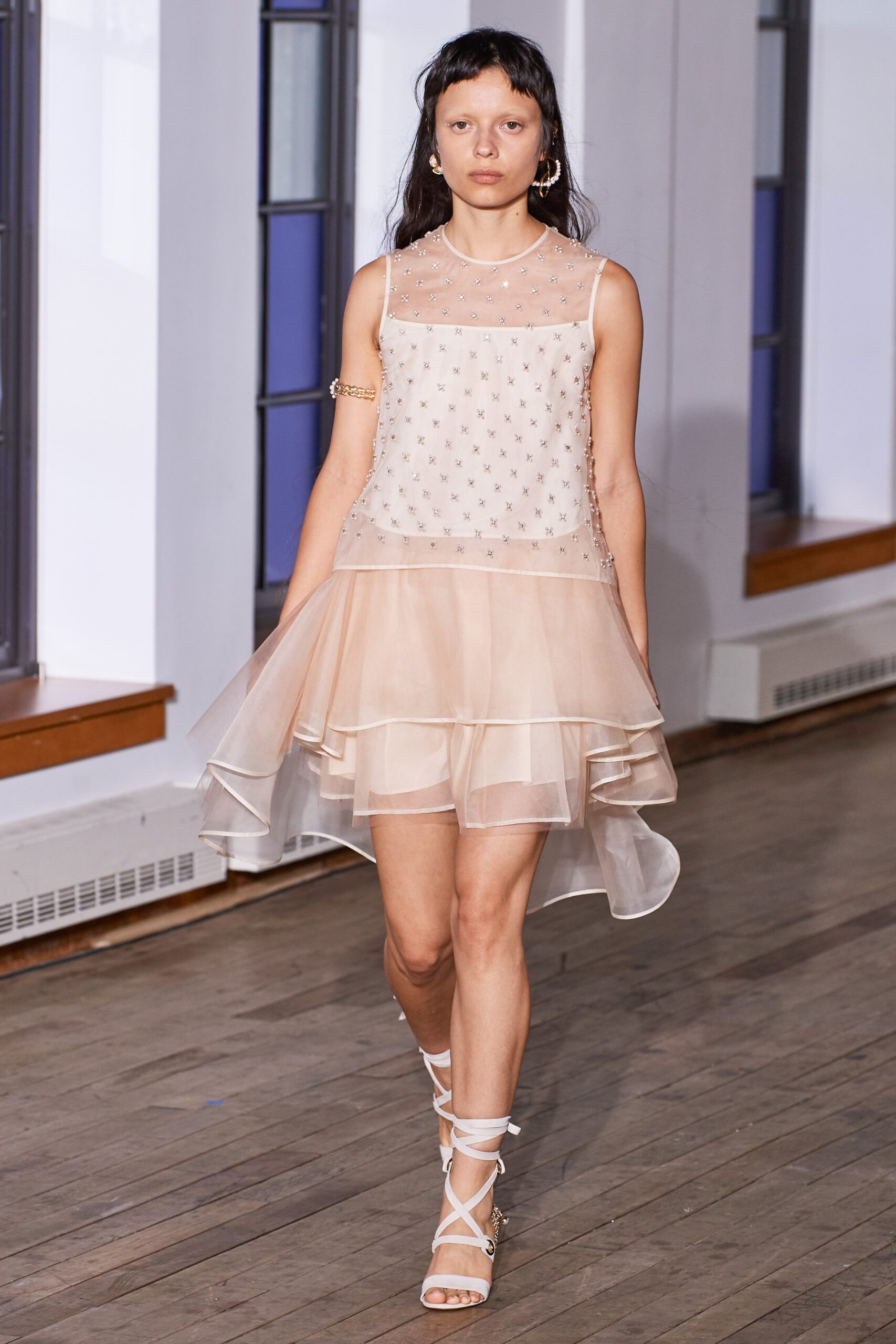beige silk tulle layered dress