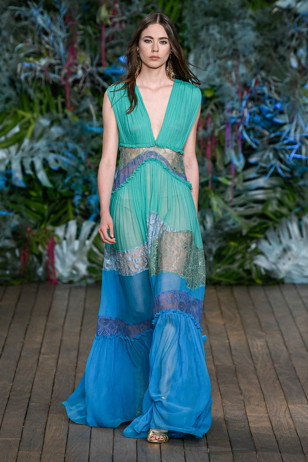 blue green flowing gown
