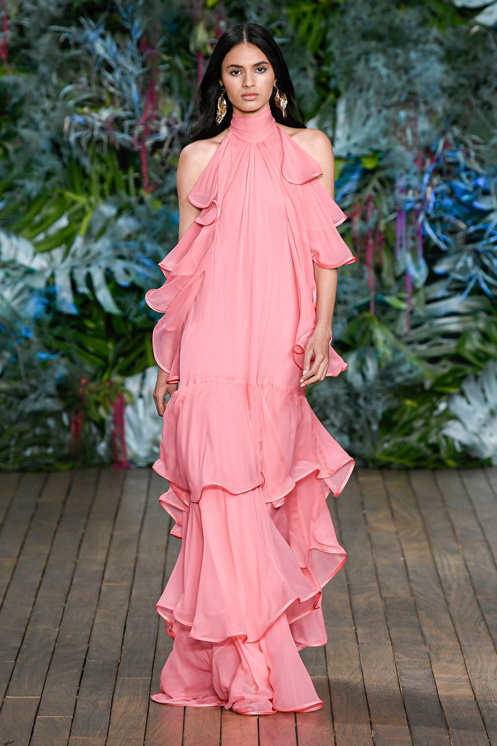 pink ruffled maxi gown