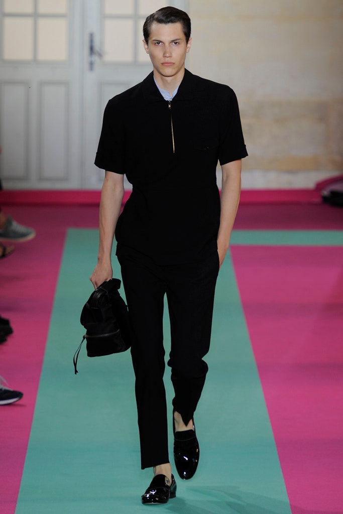 black fitted shirt and slim pants