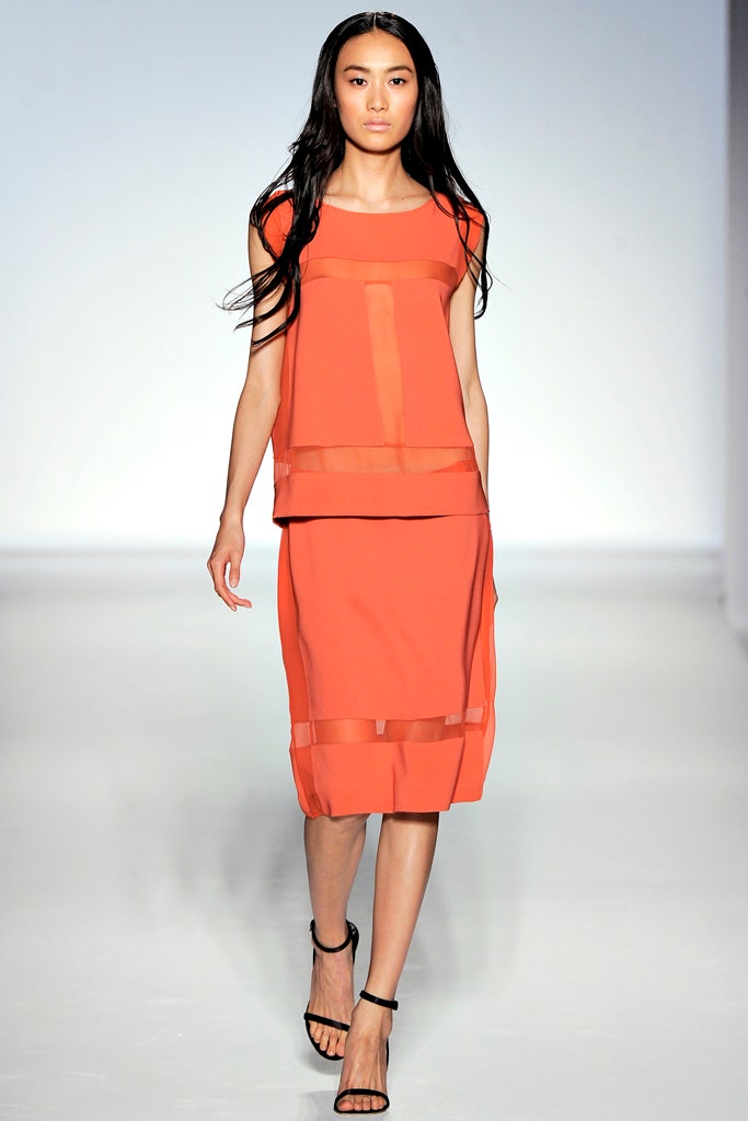 fitted orange silk midi dress