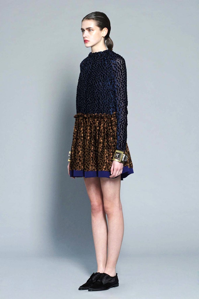 blue and brown pleated mini dress
